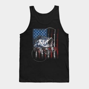 Fishing American Flag  USA Bass Fisherman Tank Top